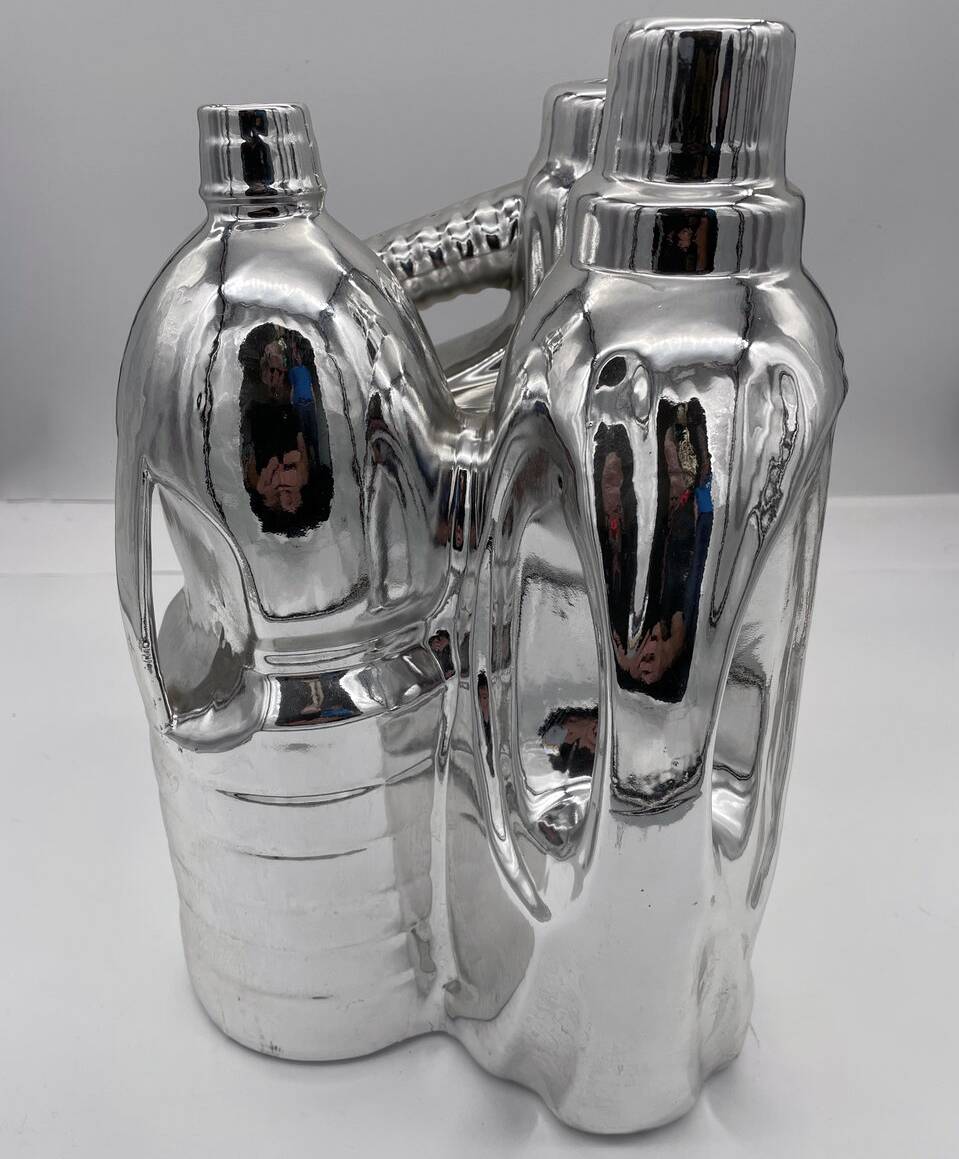 Large Vintage Vase • Pop Sculpture • Chrome Ceramic • Pols Potten • 1990