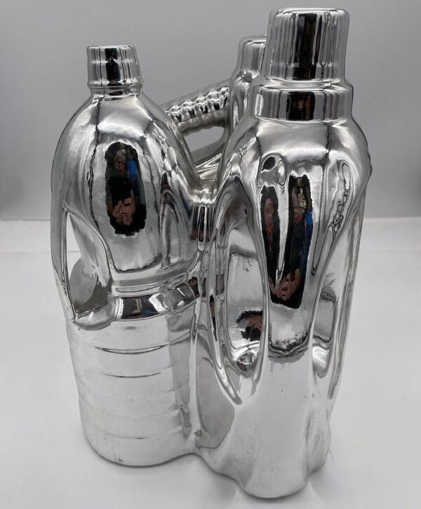 Grand Vase Vintage • Sculpture Pop • Céramique Chromée • Pols Potten • 1990