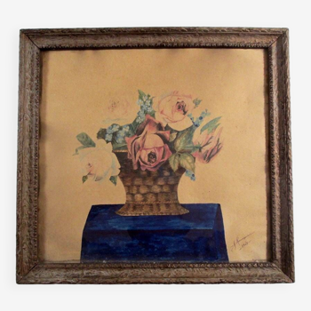 Tableau ancien bouquet de fleurs