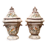 Pair of decorated earthenware vases, 18th century, France