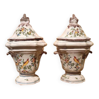 Pair of decorated earthenware vases, 18th century, France