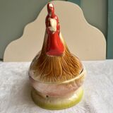 Terrine Michel Caugant rooster or hen in polychrome earthenware