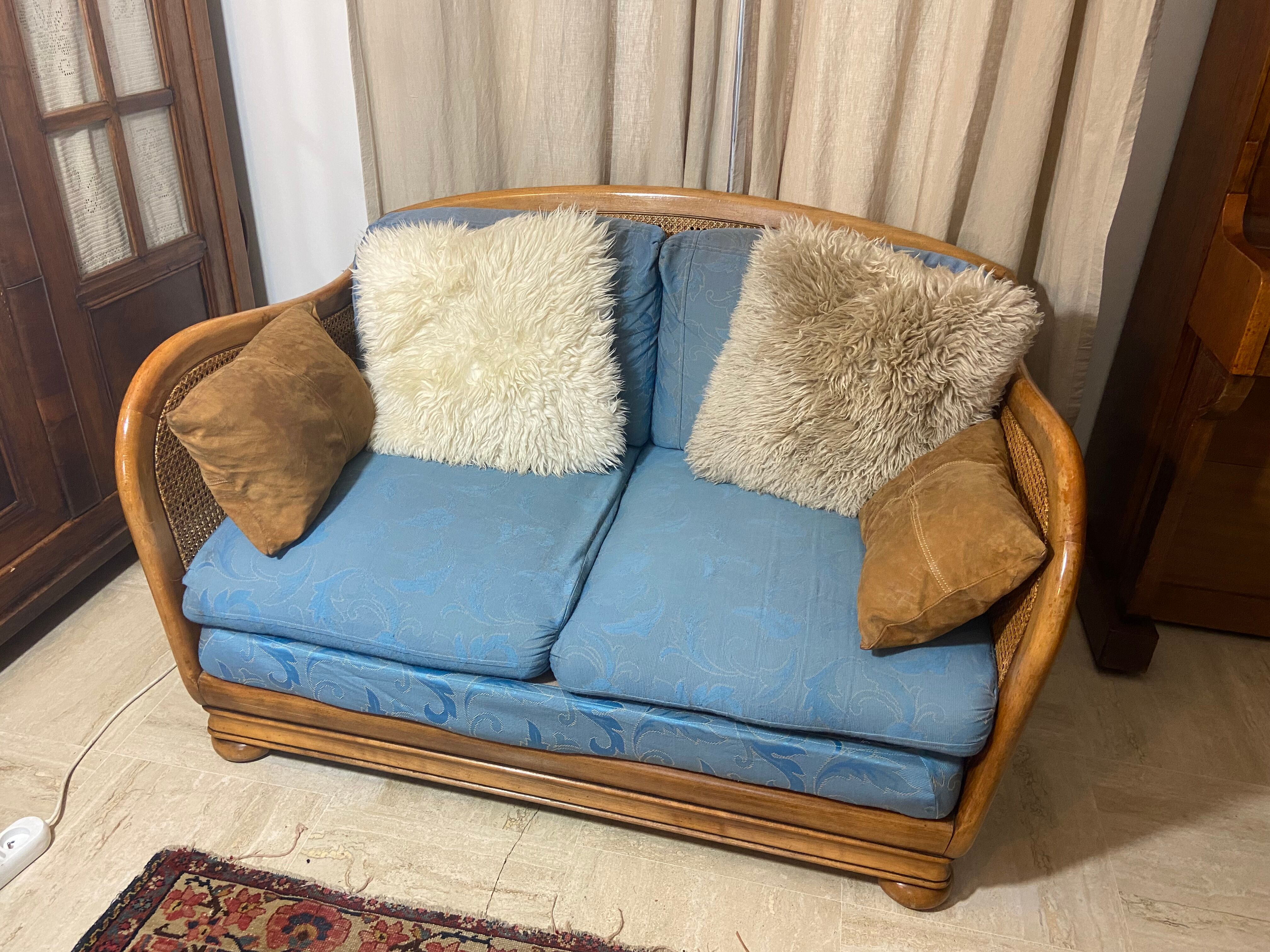 Vintage sofa in cannage and wood 1960