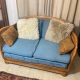 Vintage sofa in cannage and wood 1960