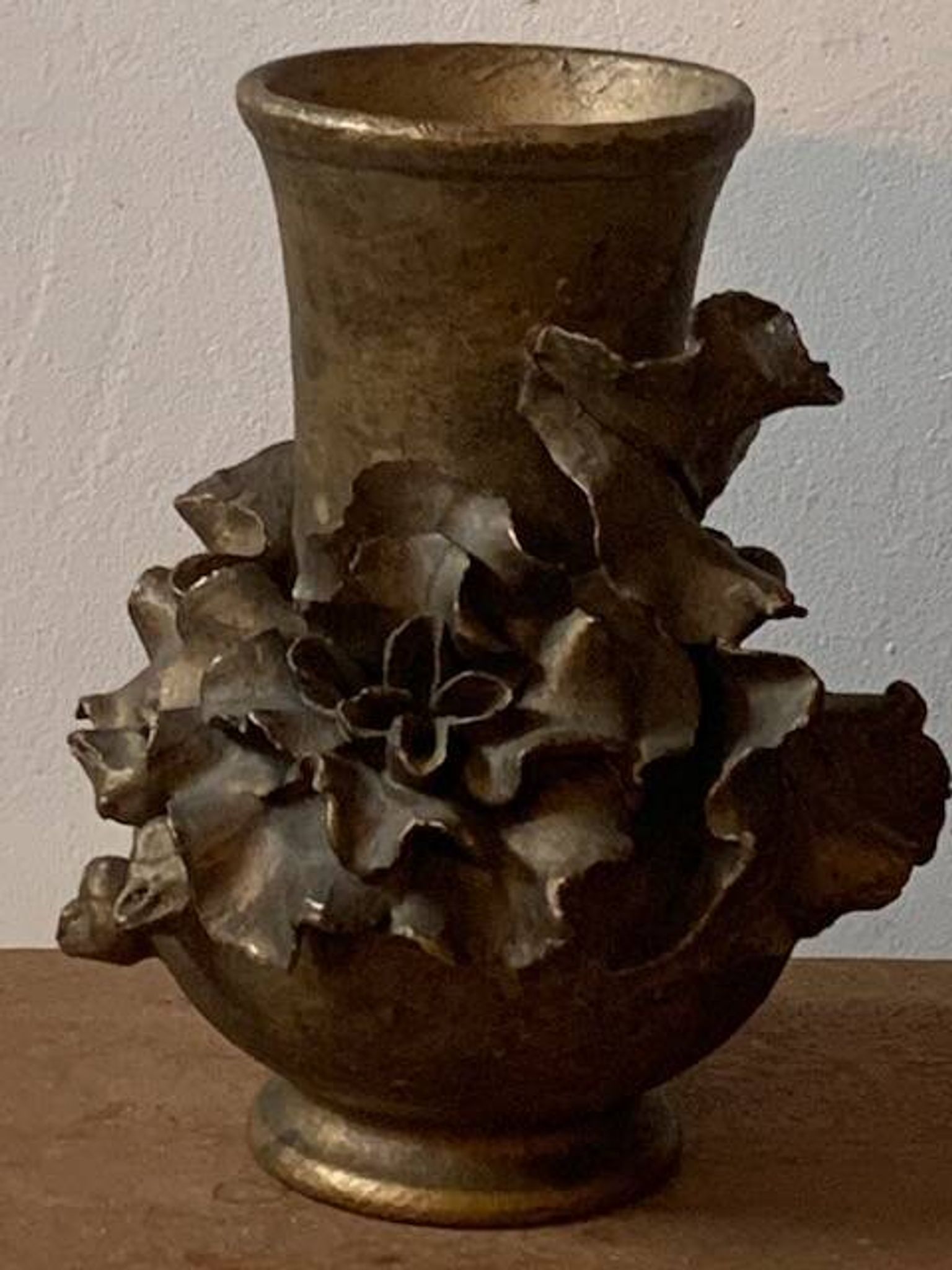 Pair of slip vases, ceramic with golden patina, signed Édouard Gilles.