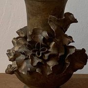 Pair of slip vases, ceramic with golden patina, signed Édouard Gilles.