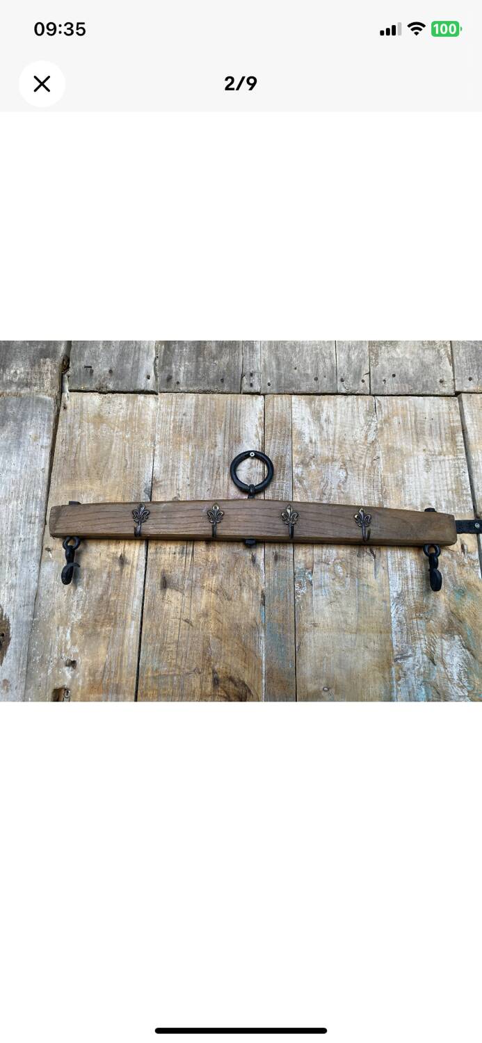 Antique Wall Coat Rack Horse Drawbar Wood + Coat Hooks