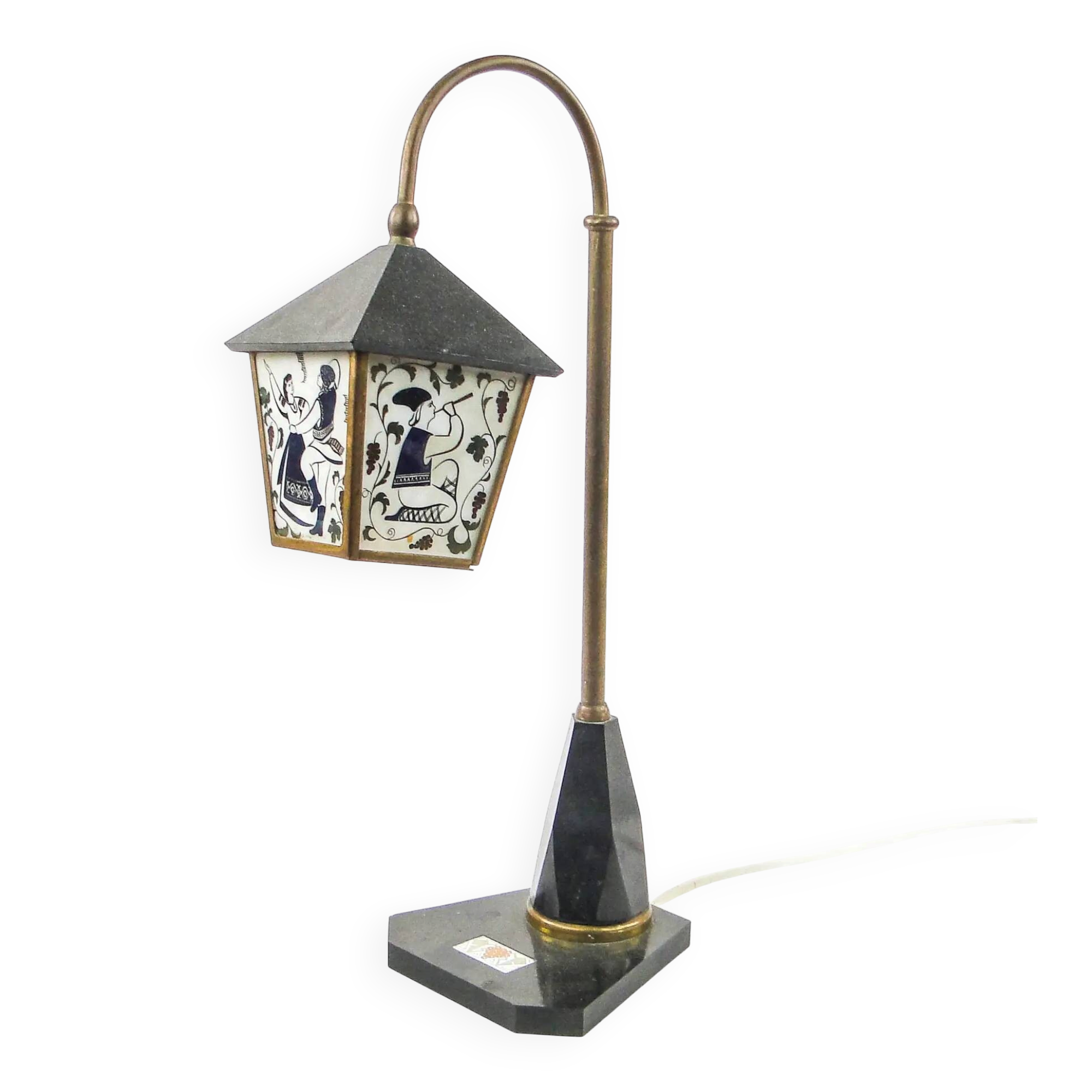 Folk table lamp, bakelite, brass, stone, USSR, 1950s