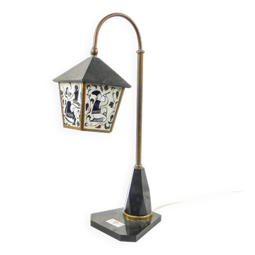Folk table lamp, bakelite, brass, stone, USSR, 1950s