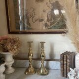 Pair of antique english princess of diamonds brass candlesticks