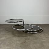 Table basse modulable années 70 chrome et verre par Artedis