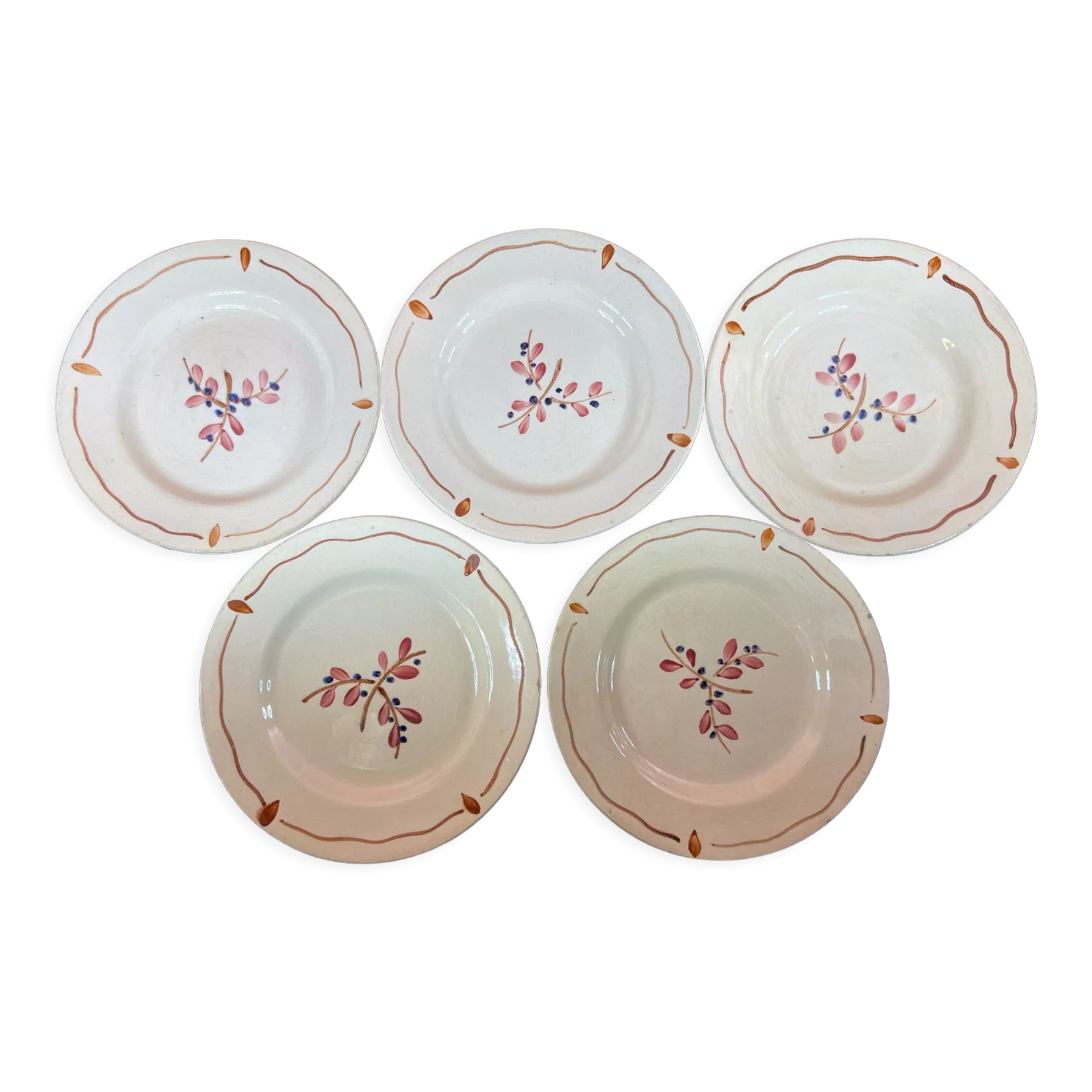 5 vintage dessert plates with flowers