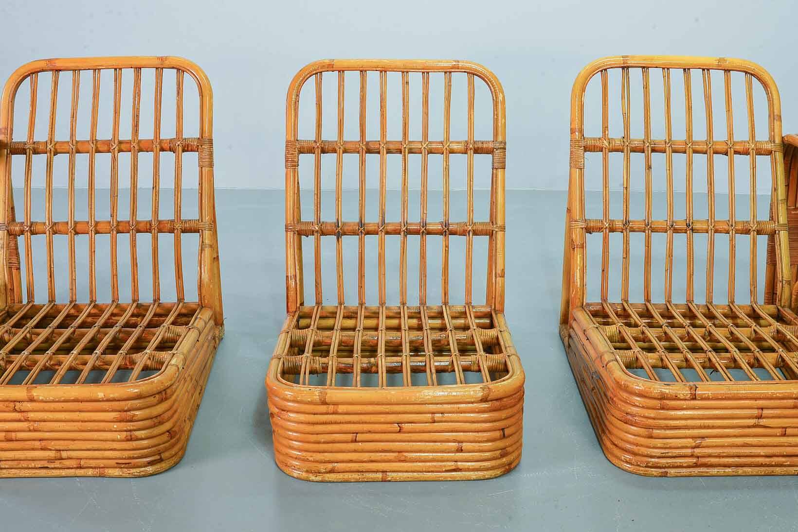 Exclusive Six Strand Rectangular Rattan 3-Seat Sofa after Paul Frankl, 50s