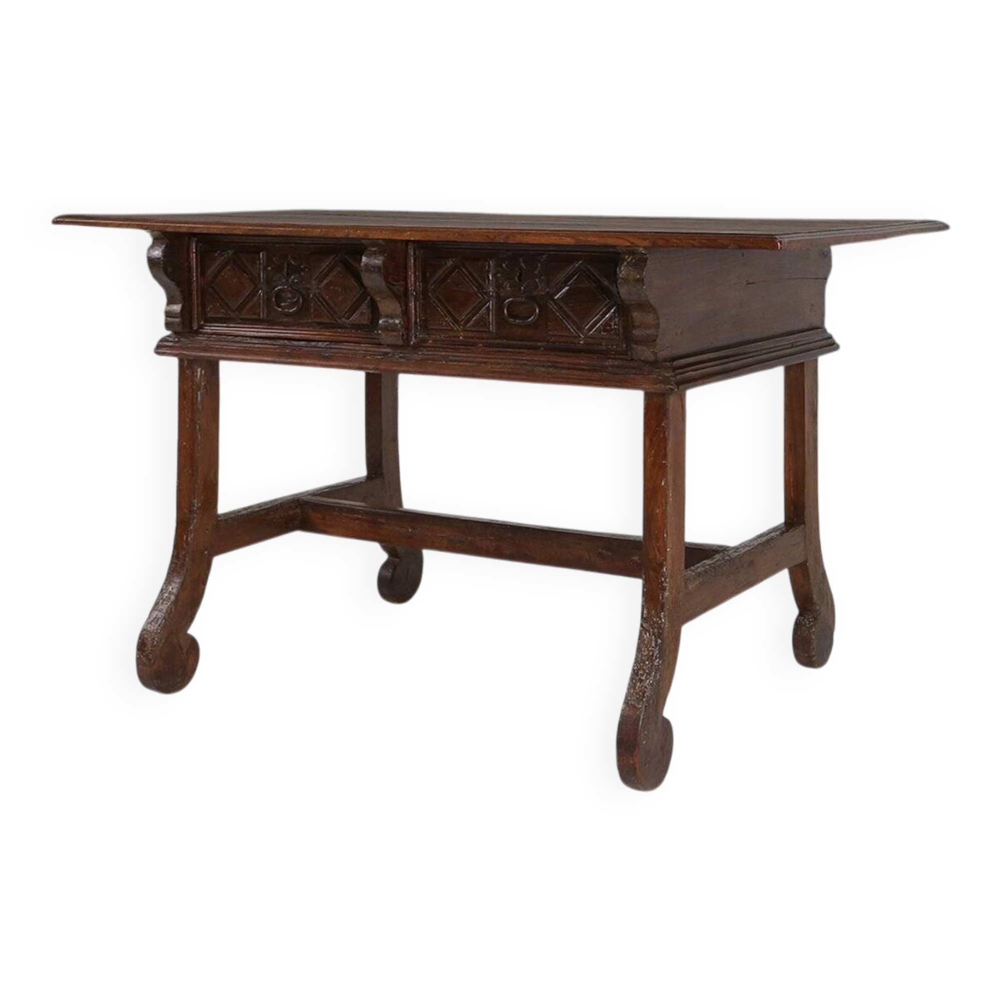 Antique carved Oak Spanish Console Table with Drawers, 18th Century