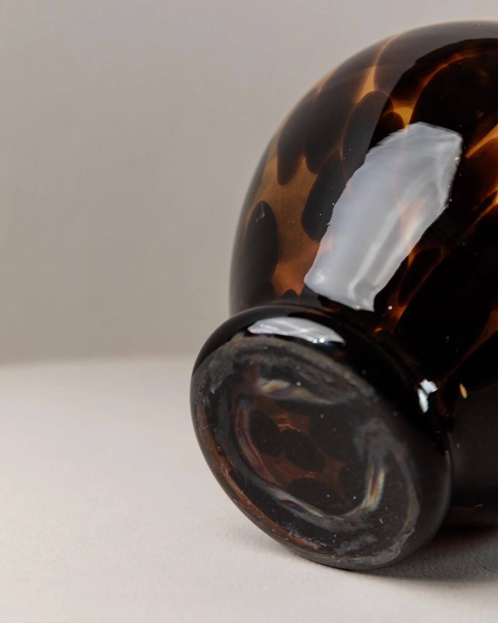 Vintage Murano Glass Vase and Bowl in Tortoise Shell Optic - Amber-Brown Glass Art