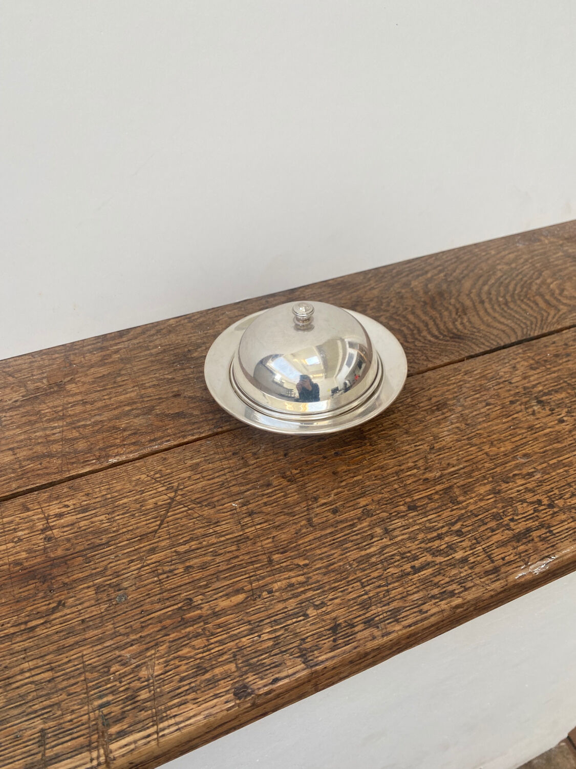 Silver metal butter dish