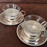 Set of 2 metal cups and saucers