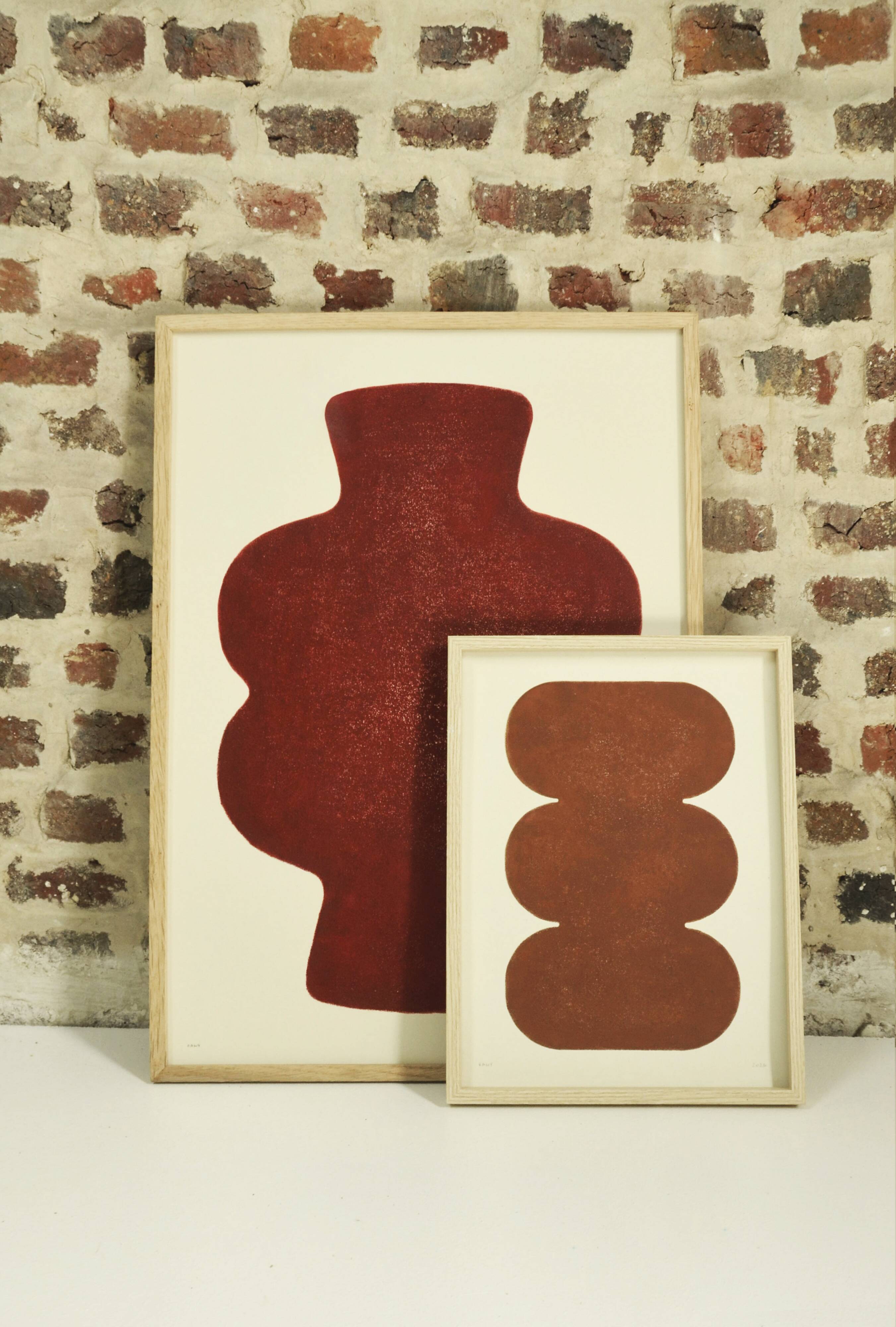 Peinture abstraite marron sur papier signée Eawy
