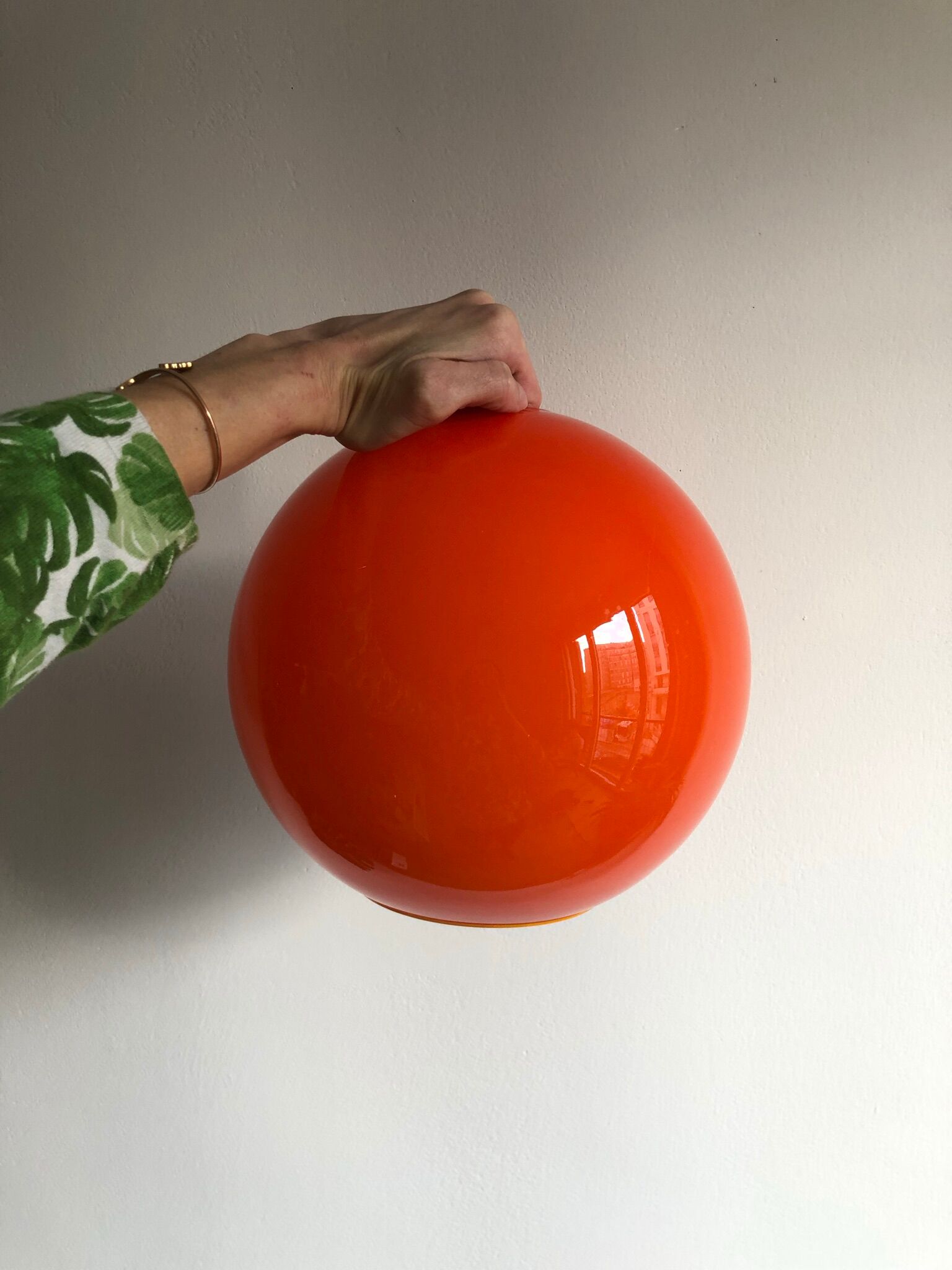 Seventies orange opal globe pendant lamp