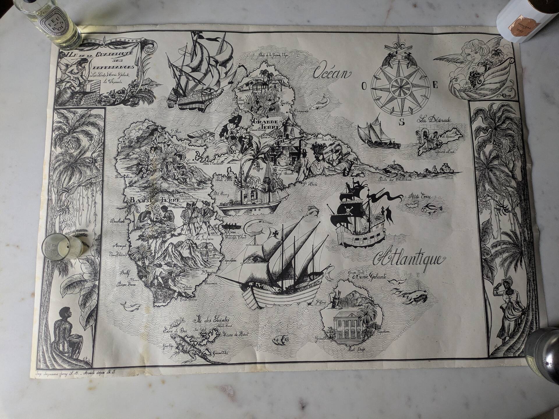 Vintage poster on Guadeloupe printed by Jarry signed by G. Costes.