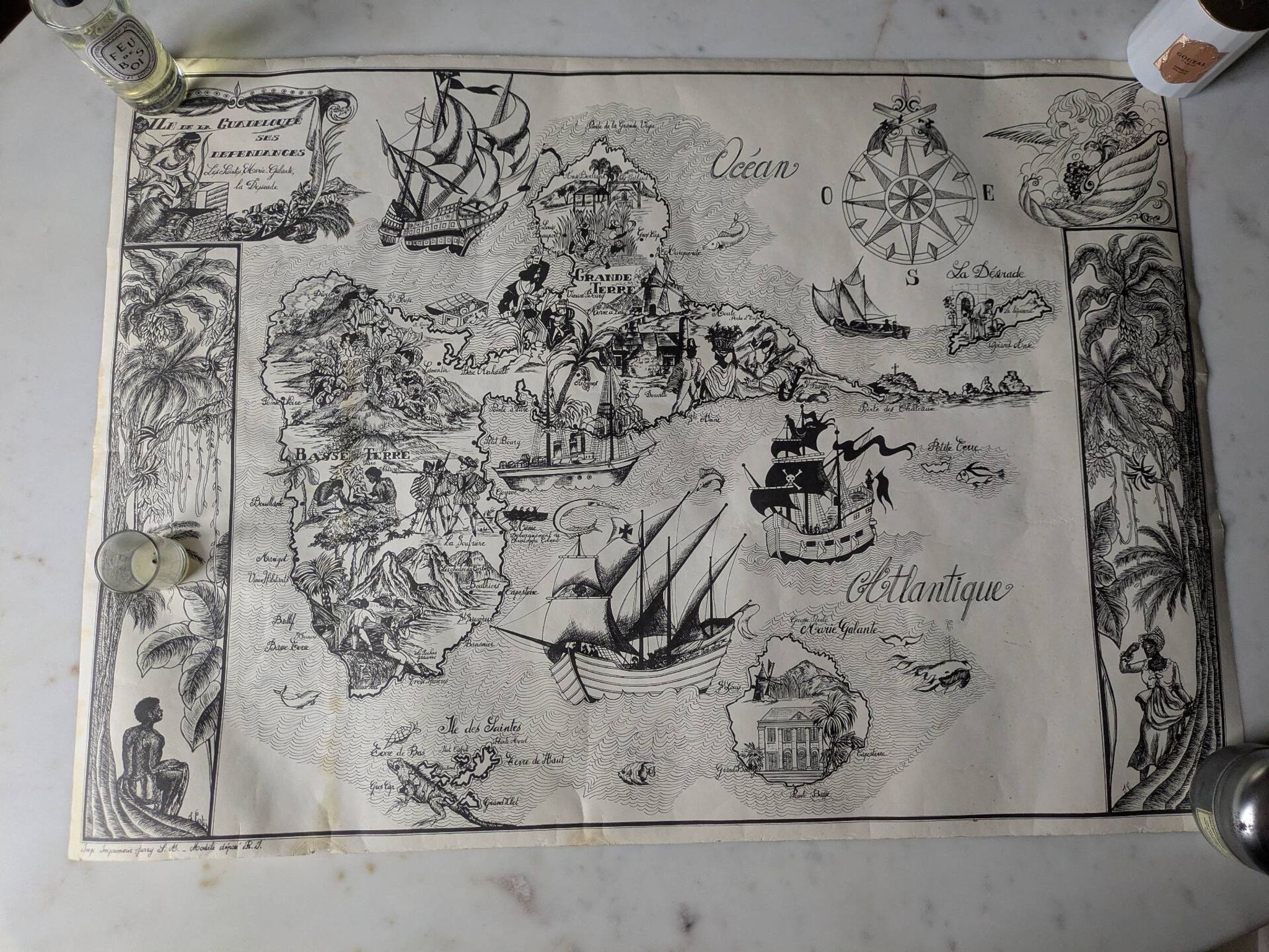 Vintage poster on Guadeloupe printed by Jarry signed by G. Costes.