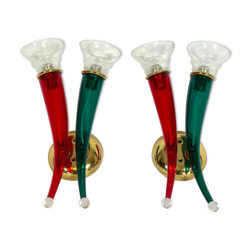 Paire vintage d’appliques en verre de Murano signées VeArt, Italie années 1970