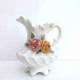 Vase italien céramique décor fleurs forme de cruche