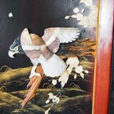 Early 20th century 4 panel room divider folding screen with 3d birds