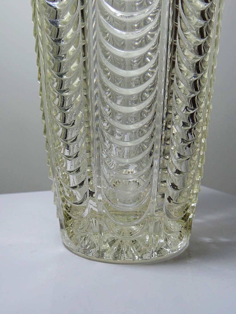 Large moulded glass vase, draped decoration, vintage 1960s.