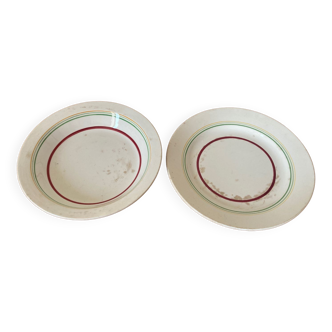 Duo of round dishes old Gien in white ceramic Olympic model