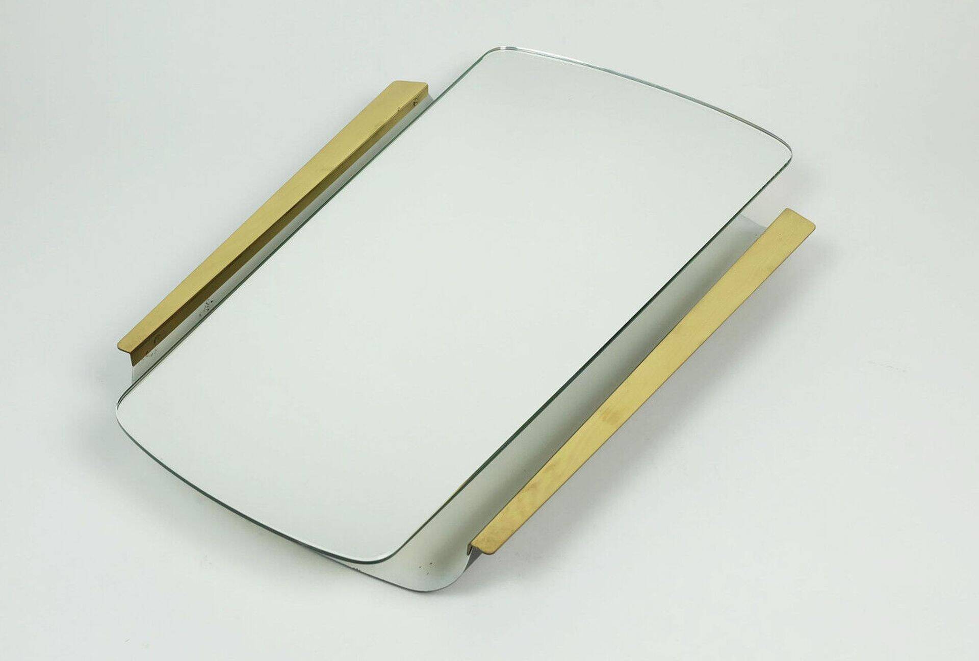 1950s 1960s mid century modern WALL MIRROR with metal and brass frame