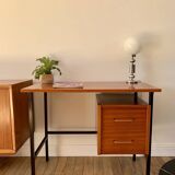 lacquered wood desk and black steel legs design from the 60s and 70s