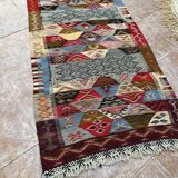 Contemporary Kilim hallway runner: abstract Berber flatweave, wool