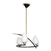 Lustre vintage arlus en metal, opaline et laiton 1950