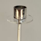 Silver-plated metal and plexiglass design candlestick.