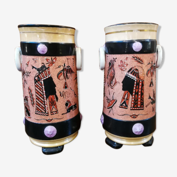 Pair of vases Egyptomania porcelain of Bayeux