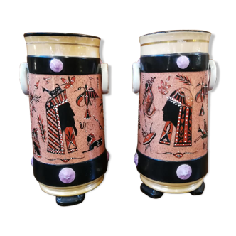 Pair of vases Egyptomania porcelain of Bayeux