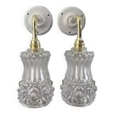 Pair of vintage gold and chiseled glass wall lights