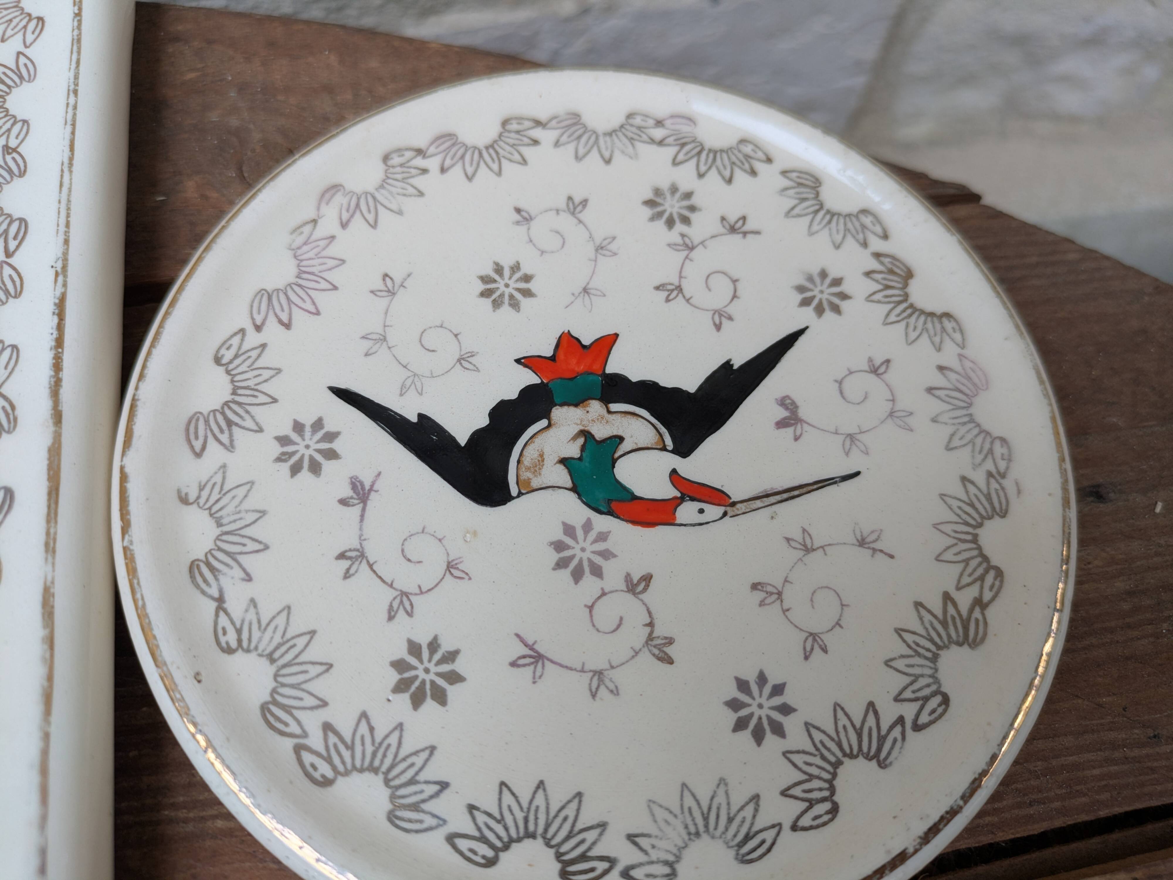 Dessous de plat et 2 dessous de bouteille Longwy modèle Chypre