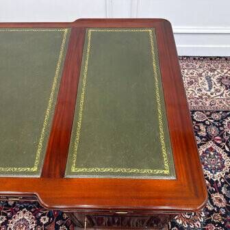 Classic English partner desk green leather