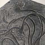 Slate Bas-Relief with Floral Motifs, Signed, 1970s