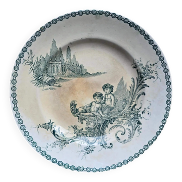 Semi-deep plate, Trianon model, Green cherubs