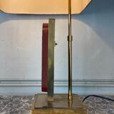 Laiton table lamp, laqué wood plate and golden china circa 1980