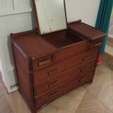 Vintage dressing table/chest - woven rattan - 5 drawers - mirror - 1960s/70s
