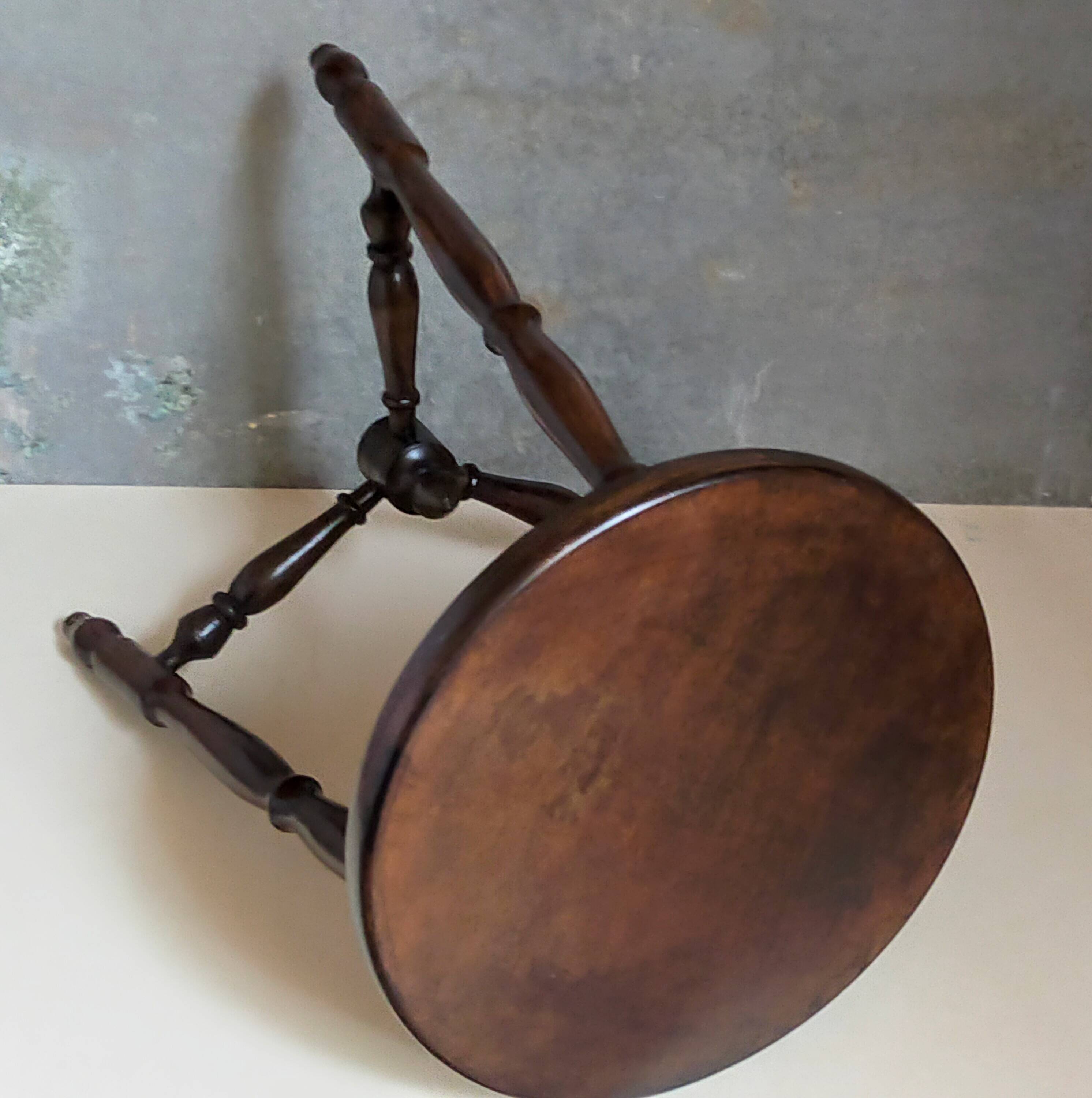 Vintage turned solid wood tripod stool