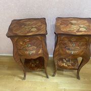 Pair of bedside tables in rosewood veneer on all sides. Louis XV style