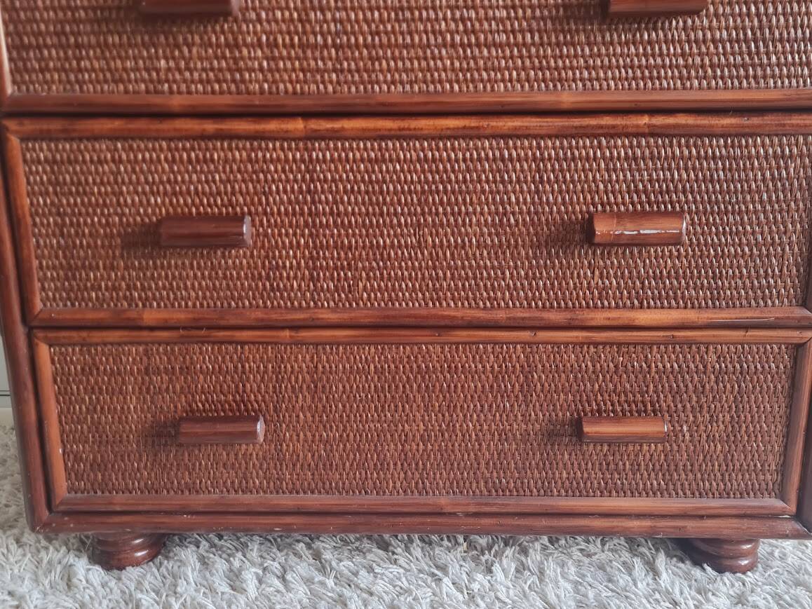 Vintage rattan chest of drawers circa 1960s