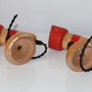 Pair of wall lamps wood and red metal