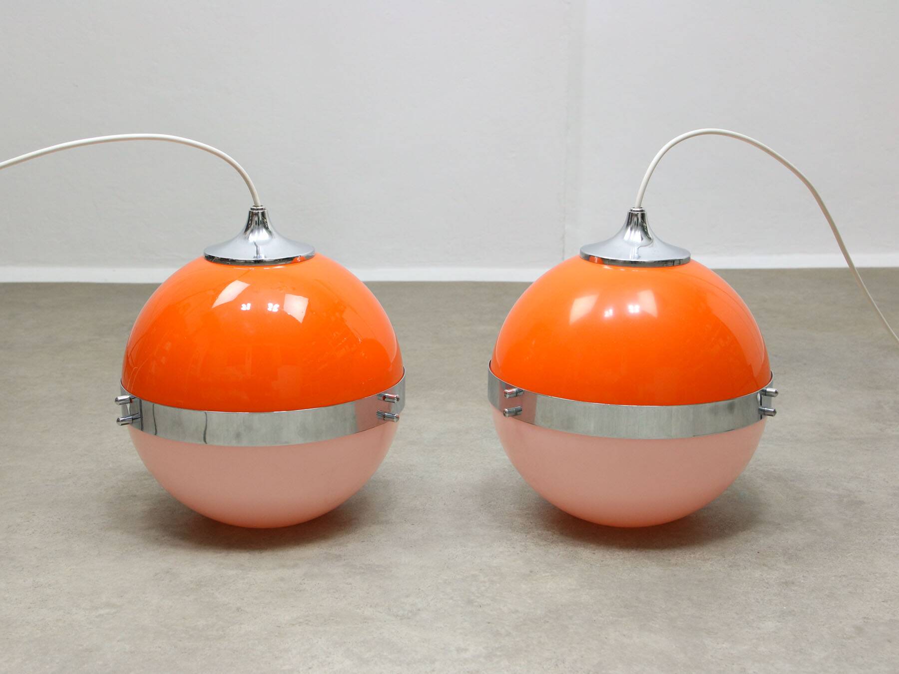 Space Age Italian Orange Pendant Lamps, Set of 2