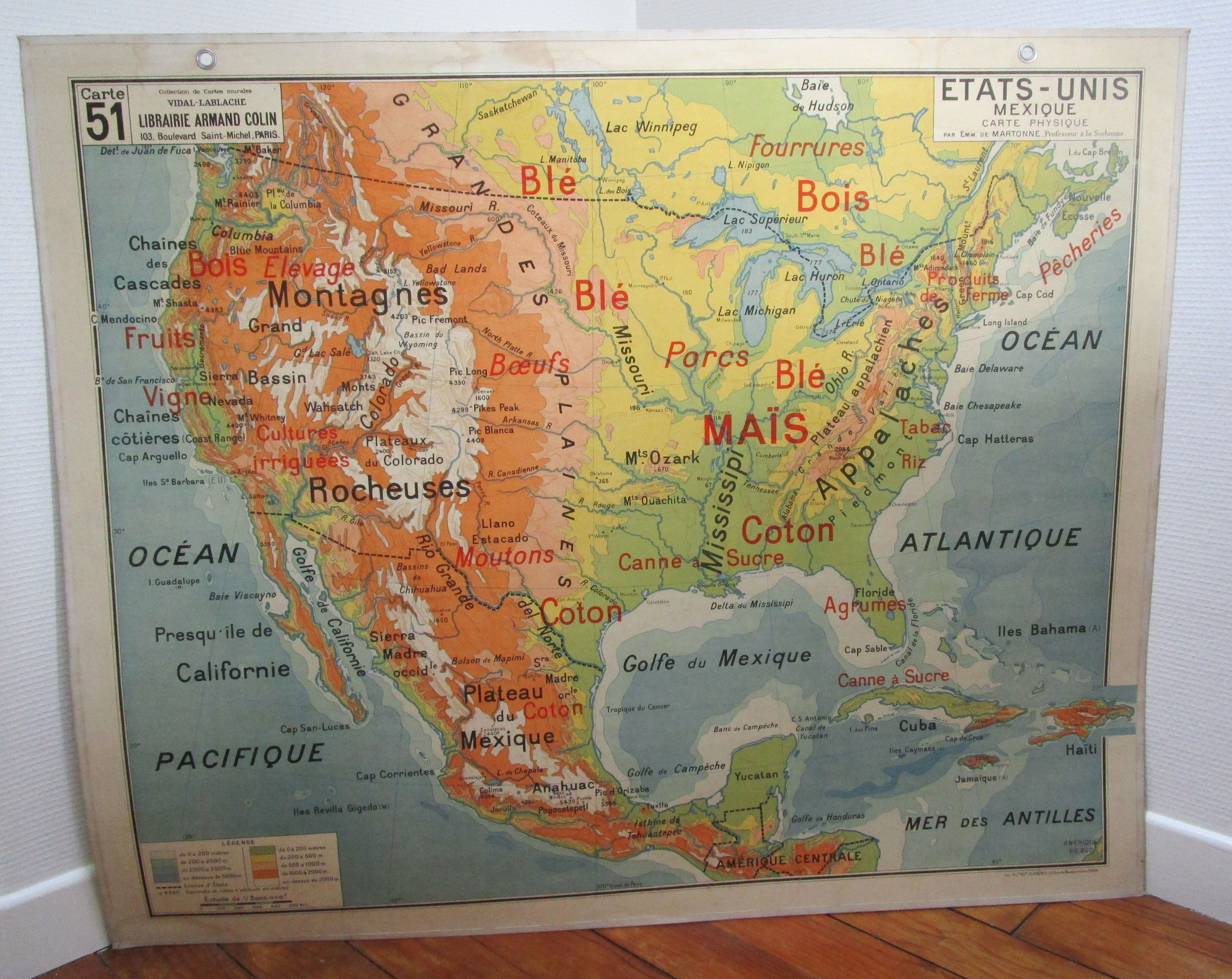 School map United States Vidal Lablache 60's